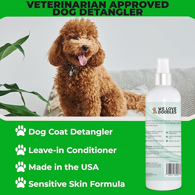 We Love Doodles Small Slicker Brush & Lavender Detangler Spray Pack - Dog Leave-in Conditioner for Reducing Mats, Knots & Tangles, Dematting & Conditioning Grooming Kit, 16 oz