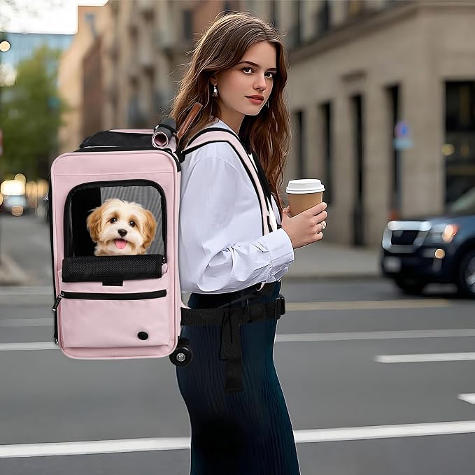 EliteField Deluxe Rolling Backpack Dog & Cat Carrier (2-Year Warranty) | Airline Approved, Waterproof Fabric, Scratch-Resistant Mesh, Retractable Handle, Wheels, Built-In Leash
