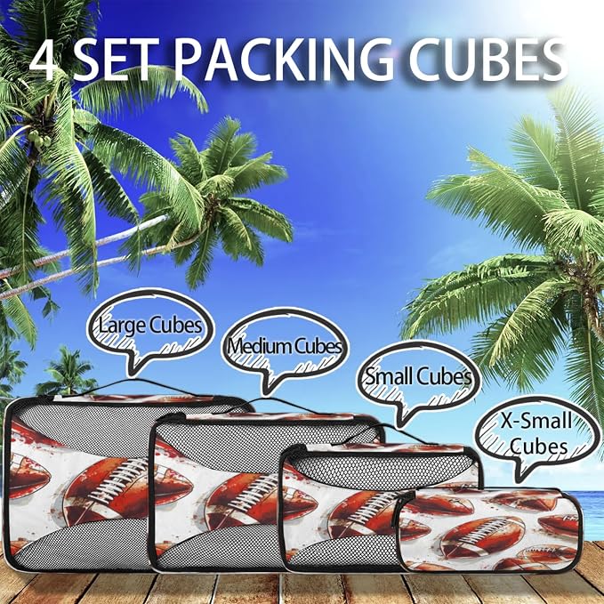 Football Packing Cubes for Travel, Luggage Packing Organizers, Sports Rugby American Travel Accessories Large Toiletries Bag for Clothes Shoes Cosmetics Toiletries