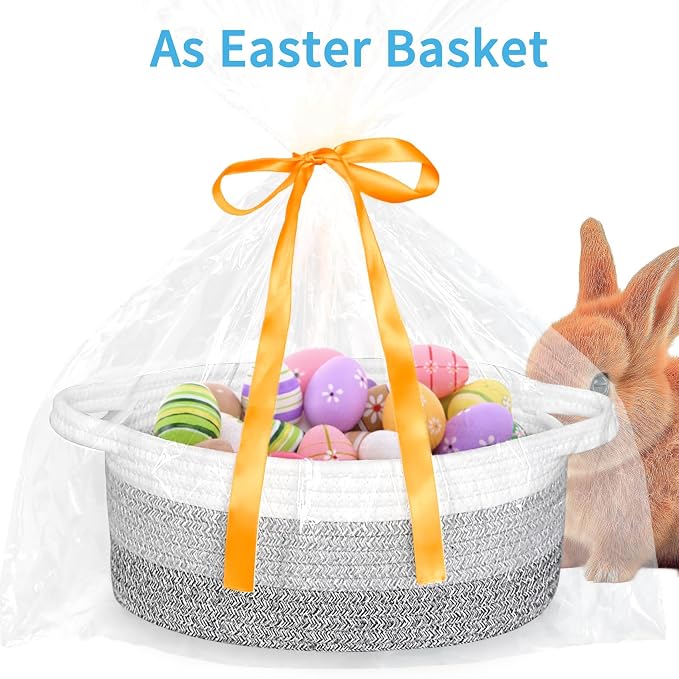 ABenkle Small Woven Easter Basket with Handle, 12x8x5 inches, Durable Storage Basket, Gift Wrap Ready with Ribbon