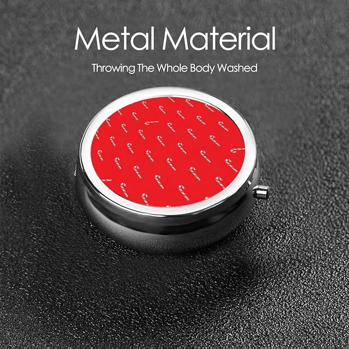 Round Pill Container, 3-Compartment Mini Organizer, Sturdy Metal Case for Medicine, Travel Pill Holder Purse Pocket Essential, Candy Cane Christmas Red