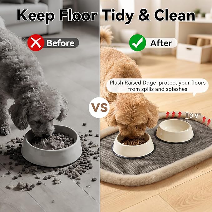 Pet Feeding Mat, Dog Food Mats Absorbent Pet Placemat for Food and Water Bowl with Non Slip Rubber Backing for Dog and Cat (12"x19", Brown)