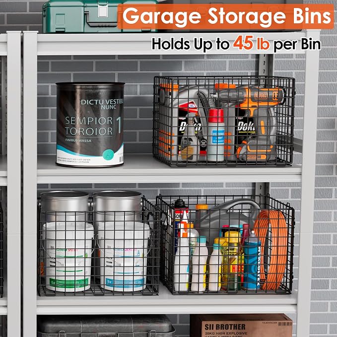 3-Pack Metal Milk Crate for Storage, Large 40qt Stackable Collapsible Storage Bins with Handle, Heavy Duty Storage Baskets for Shelves, Folding Basket Organizer for Car, Garage, Home, Camping, Office