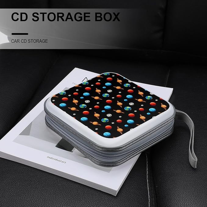 CD Holder Galaxy Planet 40 Capacity Protective Disc Storage Case | Hard Plastic, Galaxy Planet CD DVD Organizer Wallet Portable for Car Home Office Travel