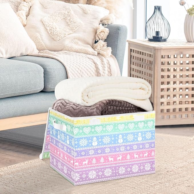 Christmas Deer Fabric Storage Bins with Lid Closet Storage Basket | Foldable & Stackable, Flip Top Dust Guard, Reinforced Handles, Home & Bedroom, Clothes & Toys, Oxford Print Basket