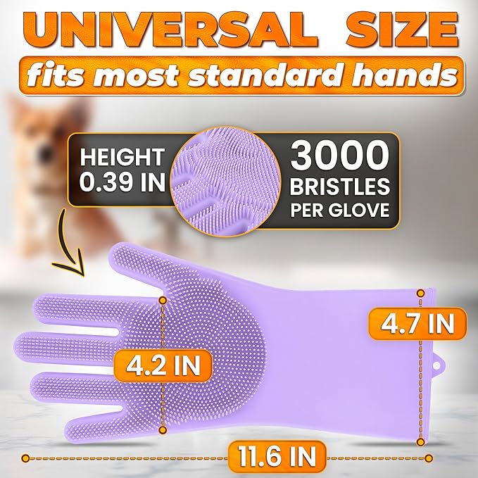 Cat & Dog Shampoo Gloves with 3000 Soft Bristles | 2-in-1 Dog Bath Gloves for Massage, Grooming & Clean Wet or Dry