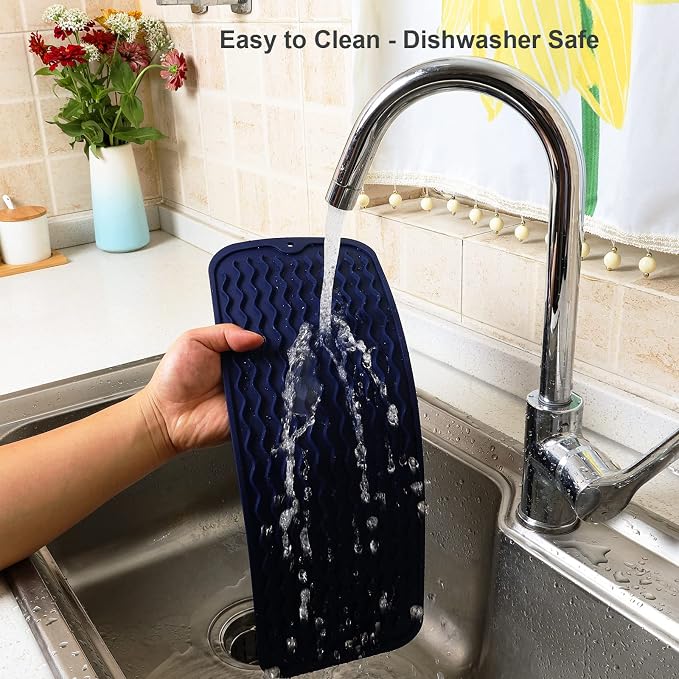 ZLR Small Dish Drying Mat for Kitchen Counter, 6"x17", Midnight Blue | Narrow Silicone Drainer for Apartment, Dorm & RV, Wavy Ridges Quick-Dry, Non-Slip, Rolls Up, Dishwasher Safe