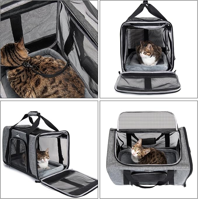 Wakytu Cat Carrier Soft for Medium or Large Cats for Car Travel Camping | 3 entrances & 5 vents, waterproof rip-stop, anti-escape locks, padded strap,dog carriers for small dogs