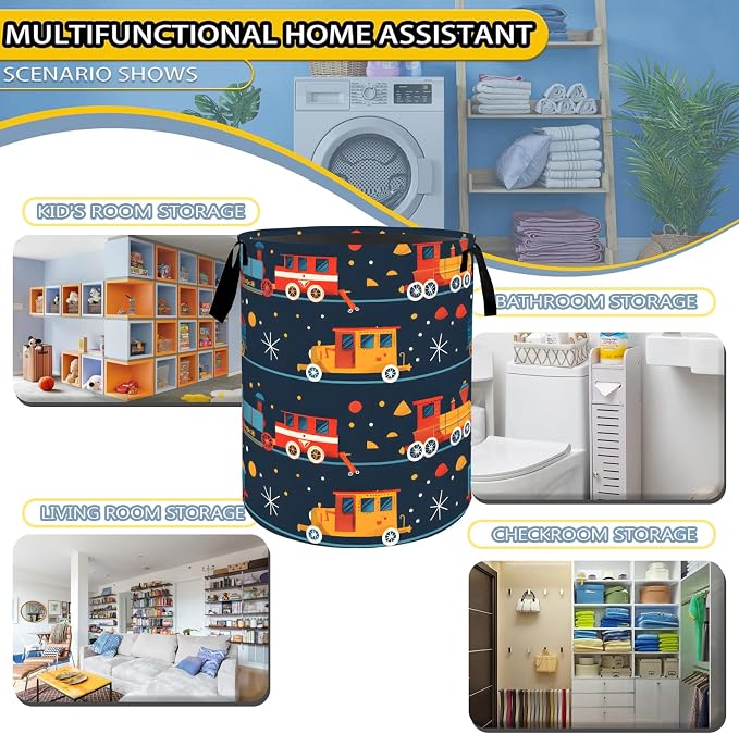 Colorful Train Laundry Basket,Dirty Clothes Hamper,Retro Cartoon Locomotive Storage Bin Gifts,Foldable Waterproof Oxford Cloth Baskets for Bathroom,Bedroom,Home Decoration(19.7" x 15.7")