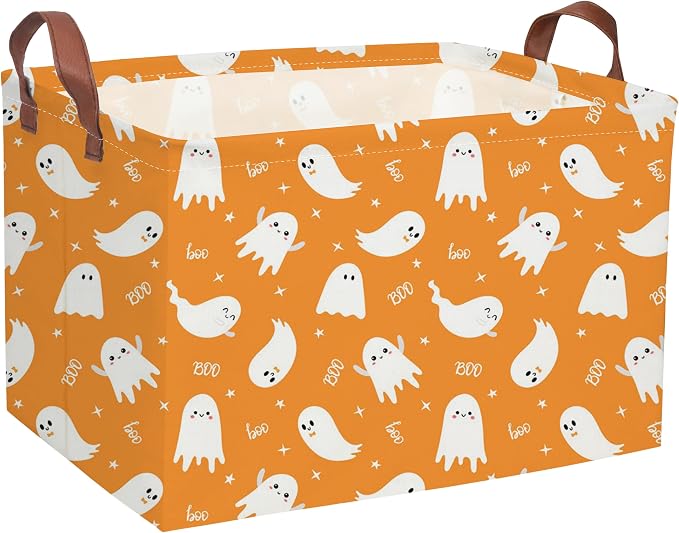 Rectangle Halloween Baskets Ghost Basket Cute Storage Bin Fish Box for Room Decor Gift Basket(yellow ghost)