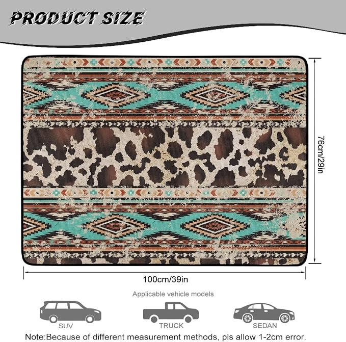 Howilath Aztec Tribal Cow Print Trunk Mat for SUV All Weather Car Cargo Liner Universal Trunk Floor Mat Vehicle Interior Protection Accessories for Most Cars