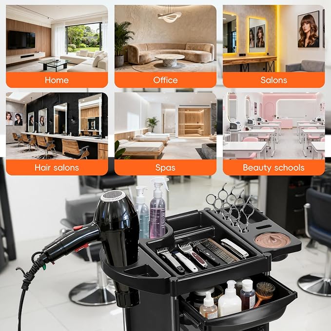 Salon Trolley Cart, 6-Layer Hair Stylist Cart with Wheels,Portable Salon Station Rolling Storage Trolley with Worktop Trays for Barbering or Hairstyling Beauty SPA Tattoo Service (Black)