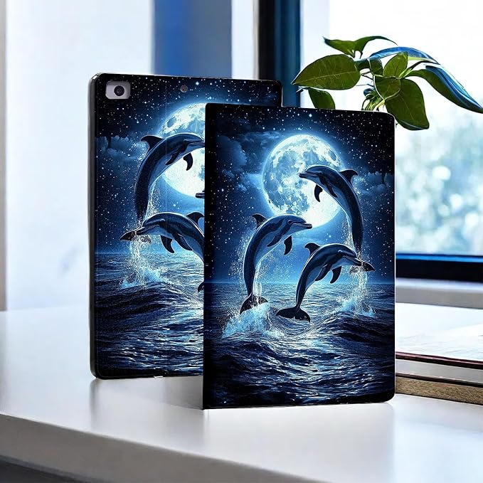 for Microsoft Surface Pro 7 Plus,Surface Pro 7/6/5/4 12.3" Tablet Case,Auto Wake/Sleep,Adjustable Stand Protective Cover - Cute Dolphin