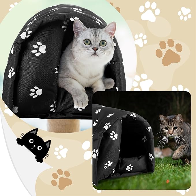 Doublefill 3 Pcs Foldable 16.5 x 12 x 11 Inches Cat Houses Paw | Weatherproof Waterproof Rainproof, Cotton Padded Interior for Warmth, Tent Design, for Indoor Garden Patio Use