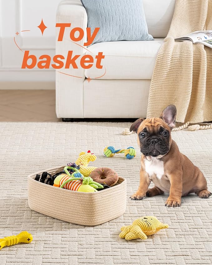 KALLAX Small Woven Storage Basket for Organizing, 13.5x9.5x5 inches, 3 Pack | Shelf baskets for closet organization, toy storage and home decor, Perfect as empty gift baskets for holidays, Beige