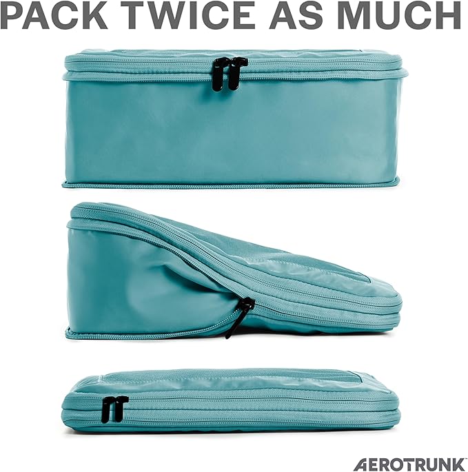 Compression Packing Cubes for Travel, 6-Pack, Teal | Solves overpacking, 6-Piece set fits most suitcases, 50% Space savings, Compression luggage organizer bags