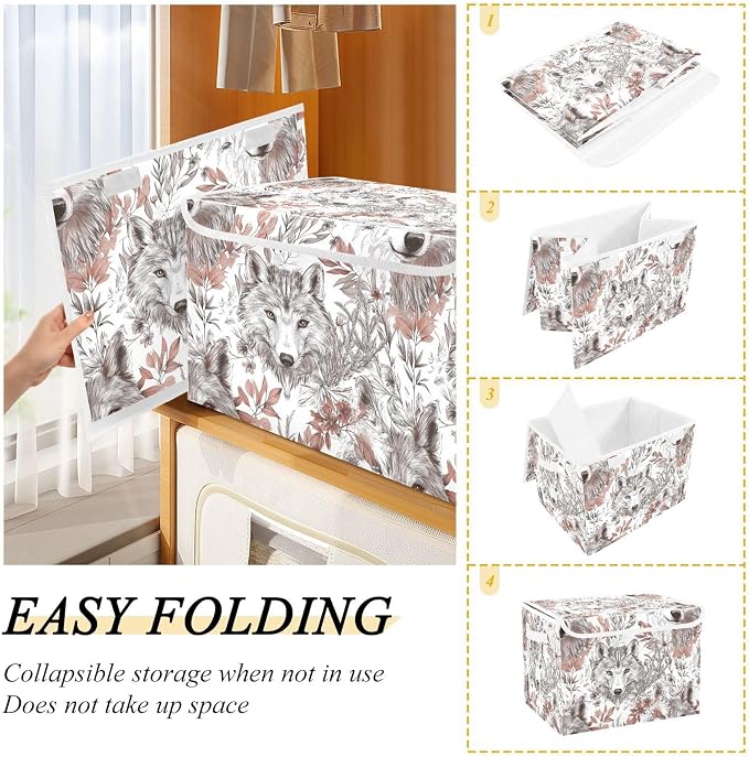 Aesthetic Wolf White Leaf Storage Box Organizers And Storage With Lid for Pack Living Room