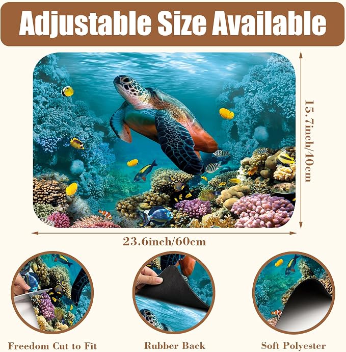 Sea Turtle Coffee Mat Absorbent Dish Drying Mat for Kitchen Counter Hide Stain Rubber Backed Coffee Bar Accessories Fit Under Espresso Machine Dish Rack, 15.7 x 23.6 Inch