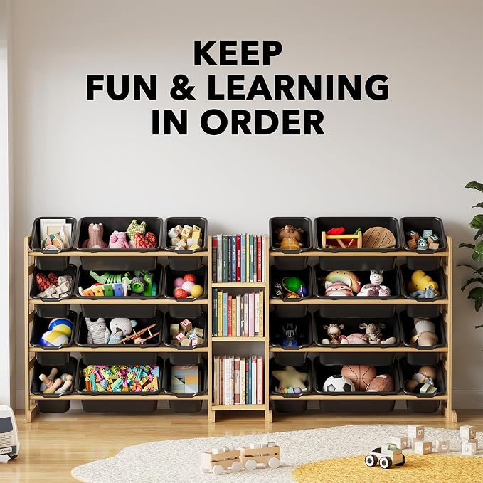 SpaceAid Large Toy Storage Organizer with 24 Bins and 3 Shelves, Toy Organizers Storage Bookshelf, Kids Bin Shelf Box Bookcase for Bedroom Playroom Organization Room Decor, True Black