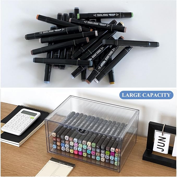 Clear Plastic Drawer Organizer, 2 Pack, 2 Drawers | Stackable, For Office Supplies, For Marker Pen, For Art Crafts & Stationery, For Coffee Pods