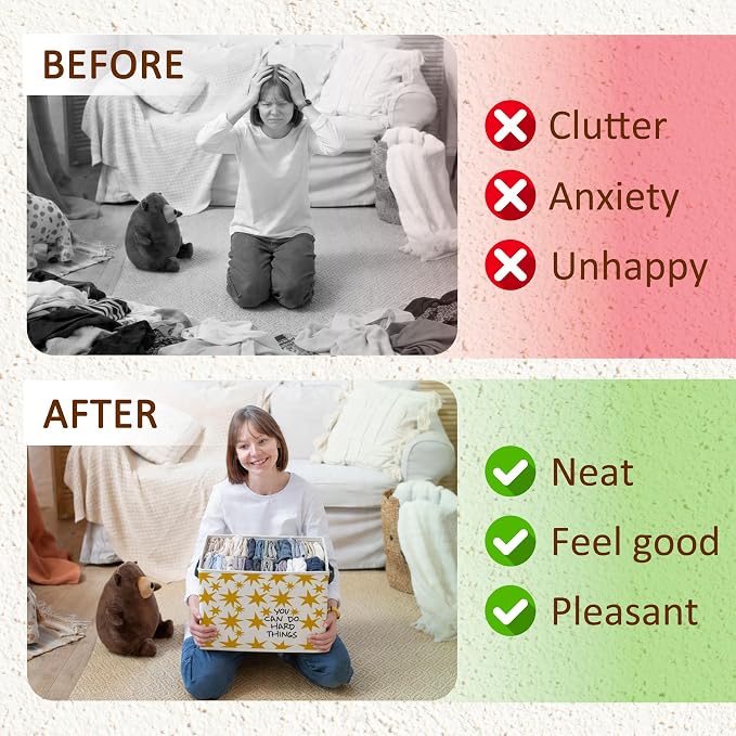 You Can Do Hard Things Kids Affirmation Box with Handles, Motivational Yellow Stars Decorative Storage Boxes Baskets Organizer for Bedroom Nursery Playroom Classroom