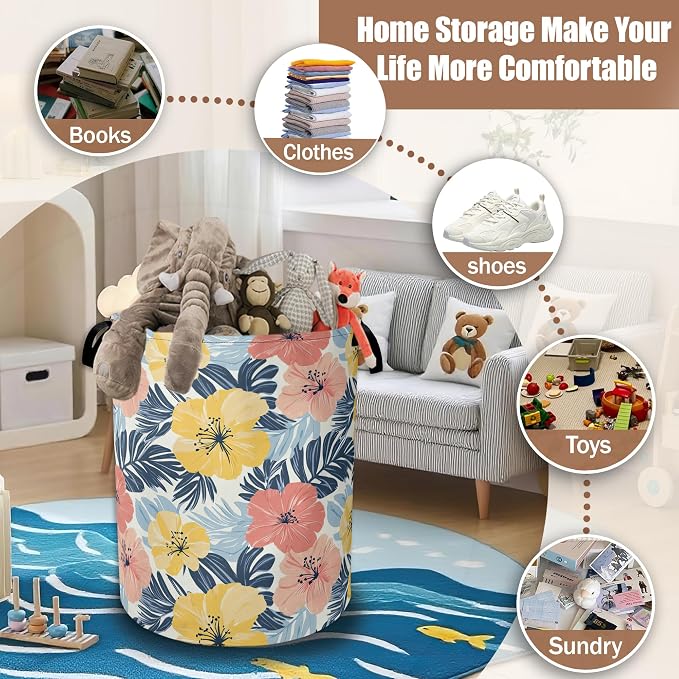 Hawaiian Laundry Basket,Waterproof Foldable Tropical Palm Leaves Laundry Hamper,Dirty Clothes Laundry Basket,Linen Bin Storage Organizer Collection 16" x 20.8"