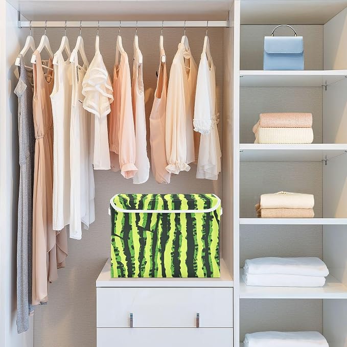Fabric Storage Bins with Lid Watermelon Pattern Closet Storage Basket 40L | Decorative Storage Boxes, Dust-Proof Flip Top, Reinforced Handles, For Home & Bedroom, Clothes & Toy Box, Oxford Fabric Print