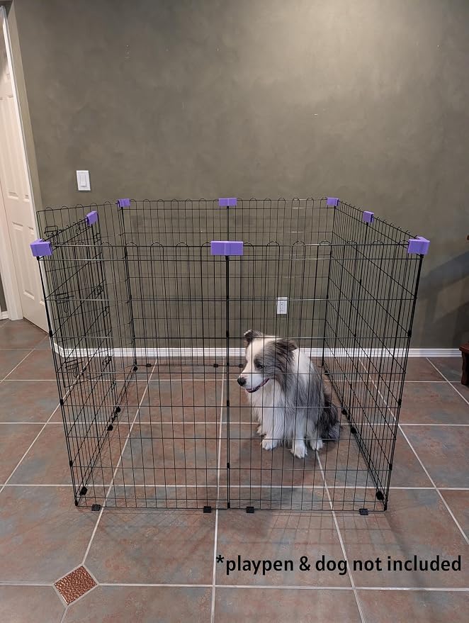 Pet Playpen Square/Rectangle Shape Keeper - 8 Brackets (4 Corner + 4 Straight) Configuration Stabilizer for Wire Metal Exercise Pen - Dog Puppy Bunny Kennel Clamp Holder (Lavender (Light Purple))