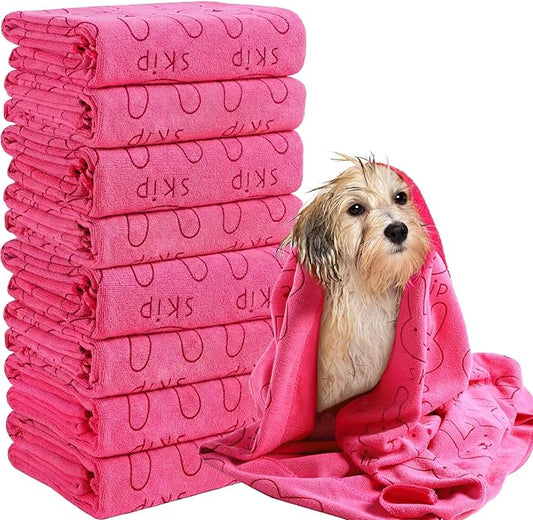 Peryiter 8 Pcs Dog Drying Towels Bulk 55'' x 28'' Pet Grooming Absorbent Microfiber Dog Bath Towels Quick Drying Puppy Bathing Towel for Small Medium Large Cats Pets Bathing Grooming(Pink)