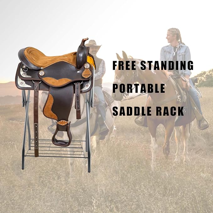Saddle Rack Portable Folding Horse Saddle Stand for English and Western Saddles,28" L x 19" W x 37.5" H,Silver