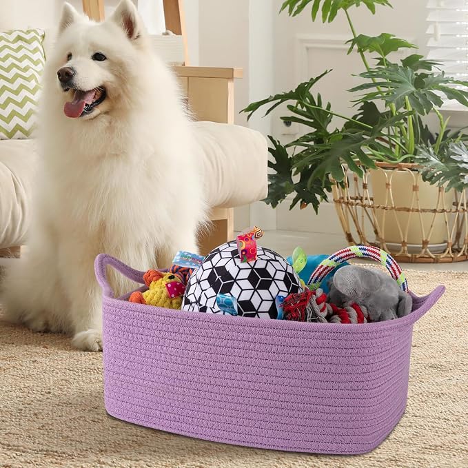 OIAHOMY Woven Basket, Gift Basket Empty with Gift Bags and Ribbons, Rope Baskets for Baby Showers, Storage Baskets with Handles for Nursery, Pet Toy Organizer - Lilac Purple