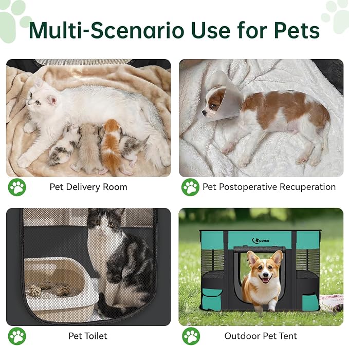 Siedihit 31" Dog Playpen,Cat Puppy Pen, Pet Portable Crate Indoor Outdoor | Durable Travel Camping Use,Foldable Dog Kennel Tent Cage for Rabbit Small Animals with Carrying Case(Green, Medium）