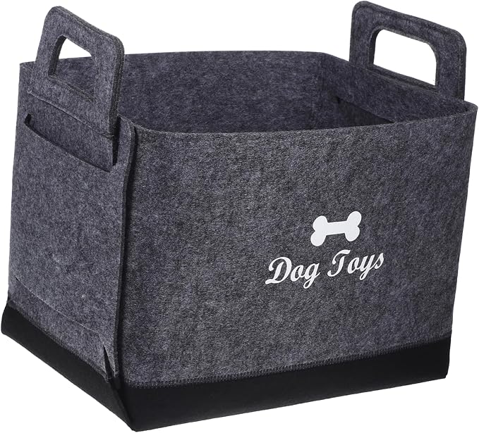 Pet Toy Storage Basket Felt Organizer for Dogs and Cats Multi-functional Toy Bin for Blankets Leashes and Accessories