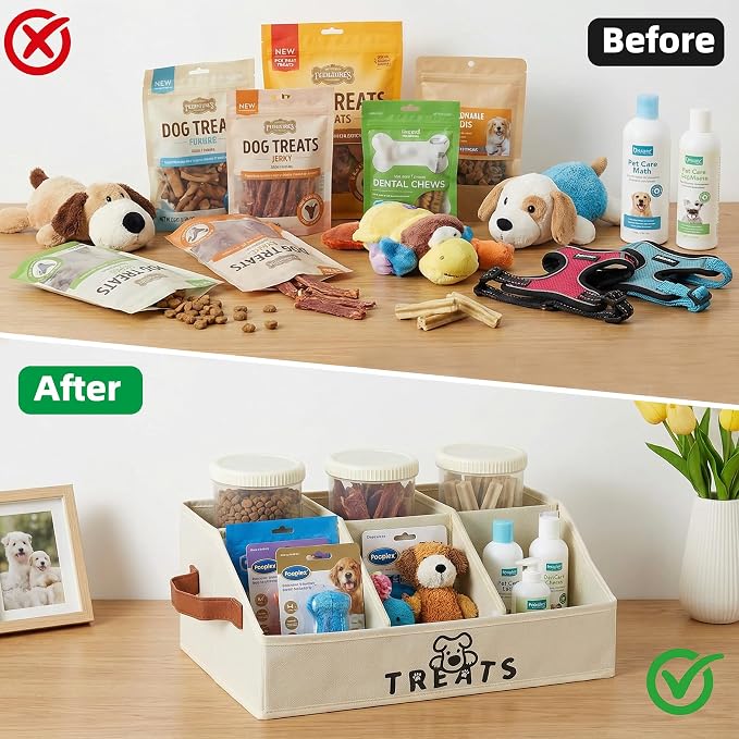 Dog Treat Container with 50oz Treat Jars, Dogs Stuff Storage Organizer,Airtight Pet Food Treat Holder for Countertop,Beige