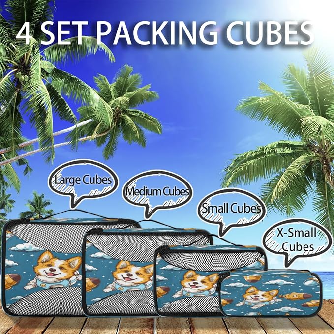 Packing Cubes for Travel, Corgi Dogs Travel Luggage Packing Organizers for Women Men, Large Custom Toiletries Bag for Cosmetics Toiletries, Universe Space
