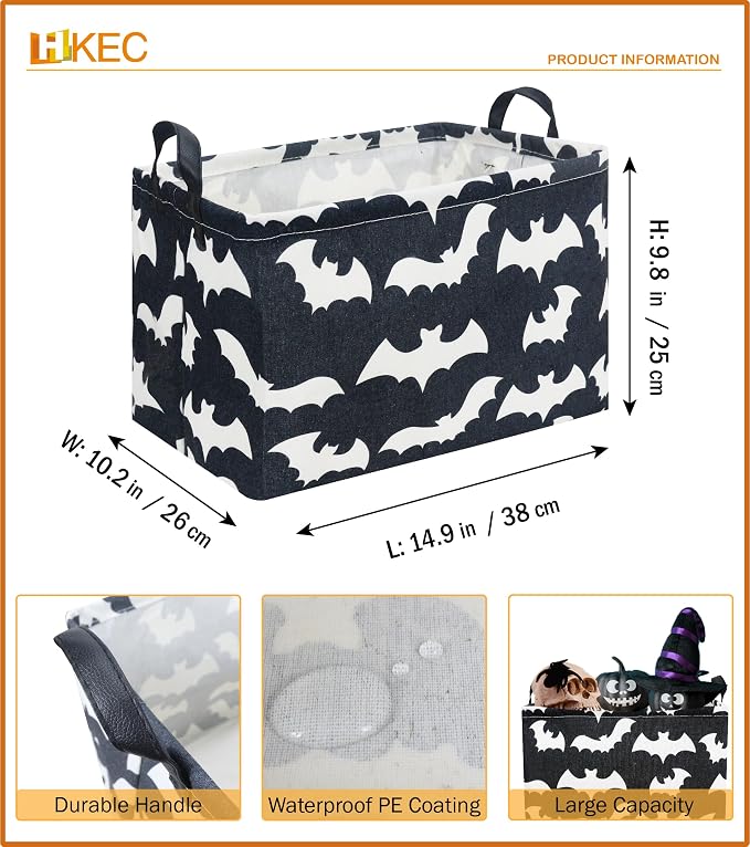 Rectangle Storage Basket with Handles,Collapsible Storage Bin,Books Box,Gift Basket(Bat)