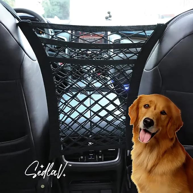SEDLAV Pet & Kid Barrier, Seat Back Net Bag with Phone Holder, Scalable Seat Pockets, Lightweight Elastic Marginal Band for No Chaos Storage