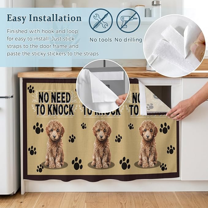 NO Need to Knock Cabinet Dishwasher Hidden Curtains, Privacy Closet Door Curtain, Poodle Dog Paw Prints Pet Lover Farmhouse Adhesive Dust Proof Under Sink Skirt for Bathroom Kitchen 35"x35"
