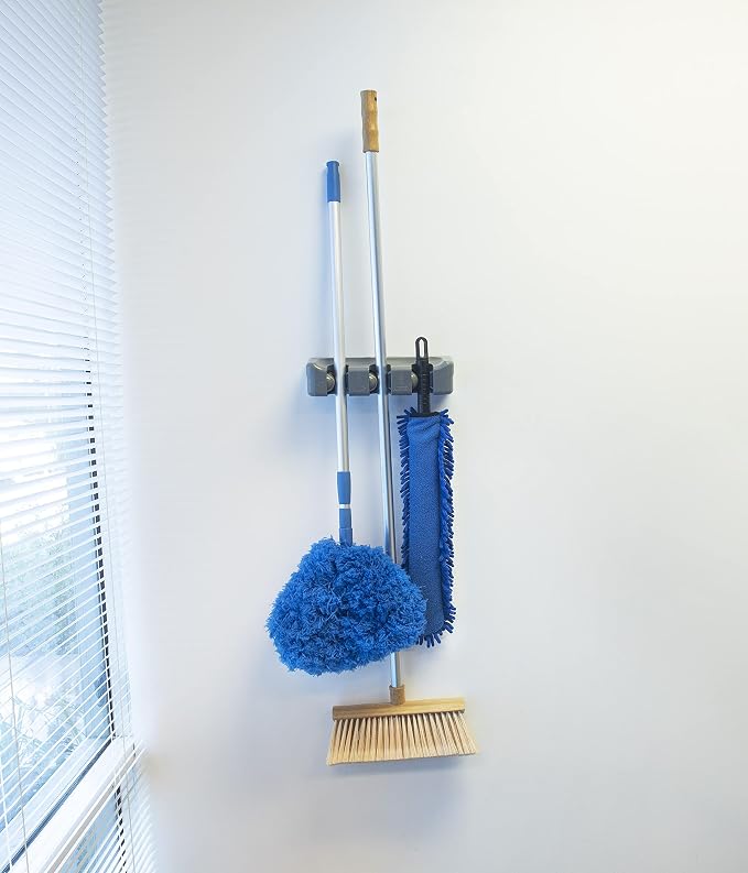 Evriholder Grip & Store Magic Holder, 3-Position Broom and Mop Holder, Tool Organizer, Easy Install, Household Organization, Gray