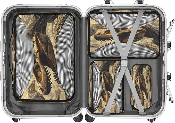 Dinosaur Skull Packing Cubes for Travel, Luggage Packing Organizers, Animal Skull Travel Accessories Large Toiletries Bag for Clothes Shoes Cosmetics Toiletries