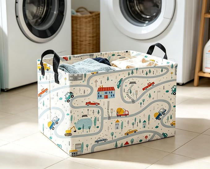 Rectangle Kids Baskets Car Basket Boys Storage Bin Fish Box for Room Decor Gift Basket(Road car)