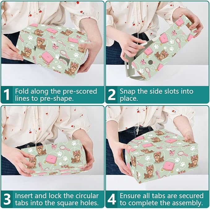 SPRIPORT Pet Dog Bow Green Print Water Repellent PP Magazine File Holder Organizer for Desk, Foldable Storage Rack for Library Office School Document Sorter with Labels 23x30x10cm (3 Pack)