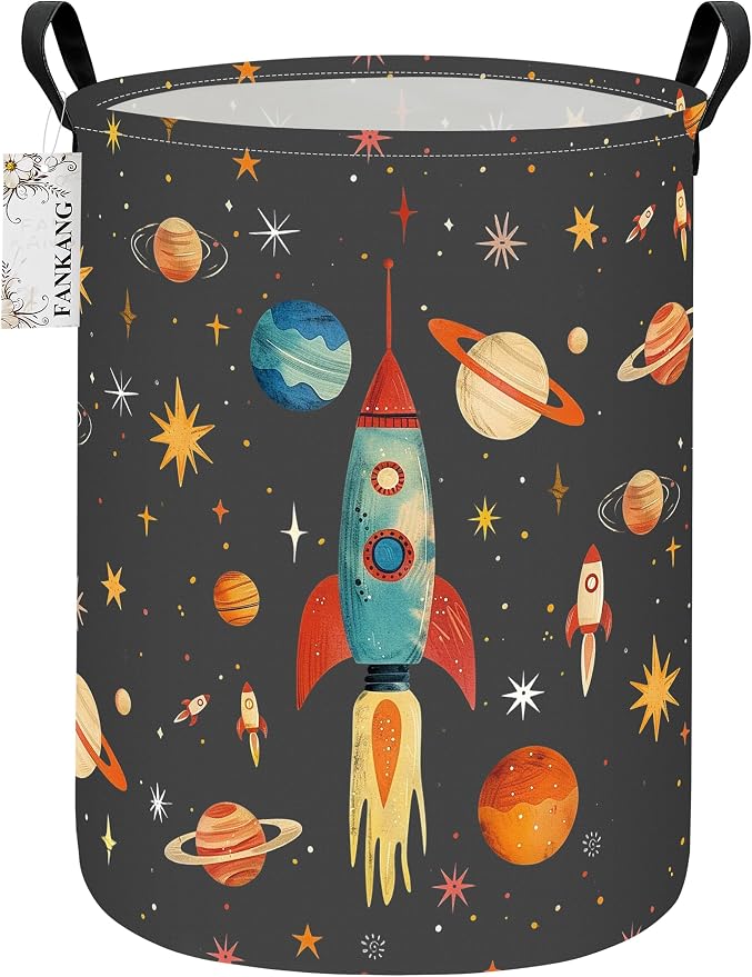 Space rocket Storage Bin Foldable Nursery Basket | Foldable with Waterproof PE Coating Organizer Bin for Kids Boys and Girls,Office,Bedroom,Clothes