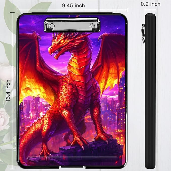 Heavy Duty Storage Clipboard, Slim Nursing Clipboard with Internal Pen Case, Portable File Organizer Case for A4 Letter Size Paper Office Medical Professionals, Purple Red Dragon