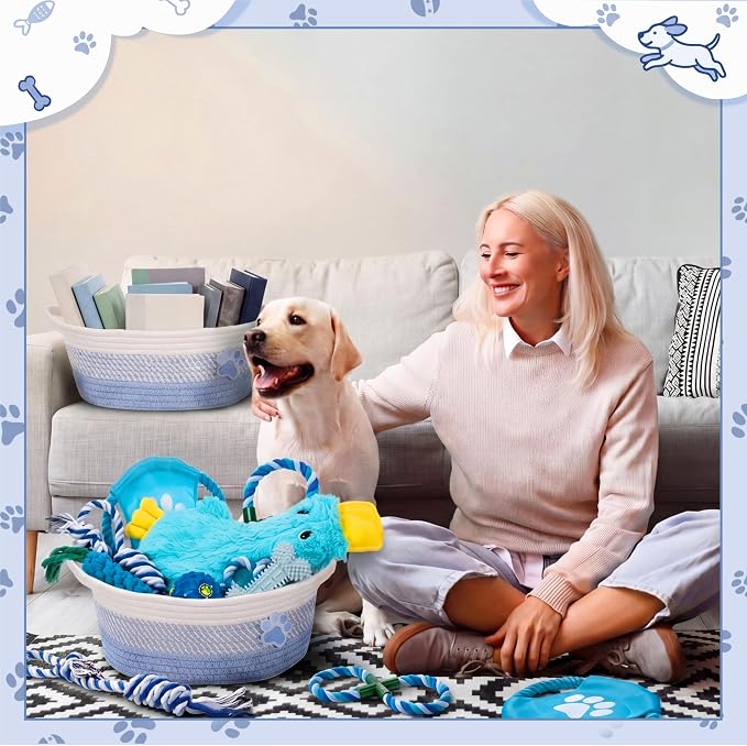 Zopeal Dog Toy Gift Basket Set for Puppy Birthday, Blue