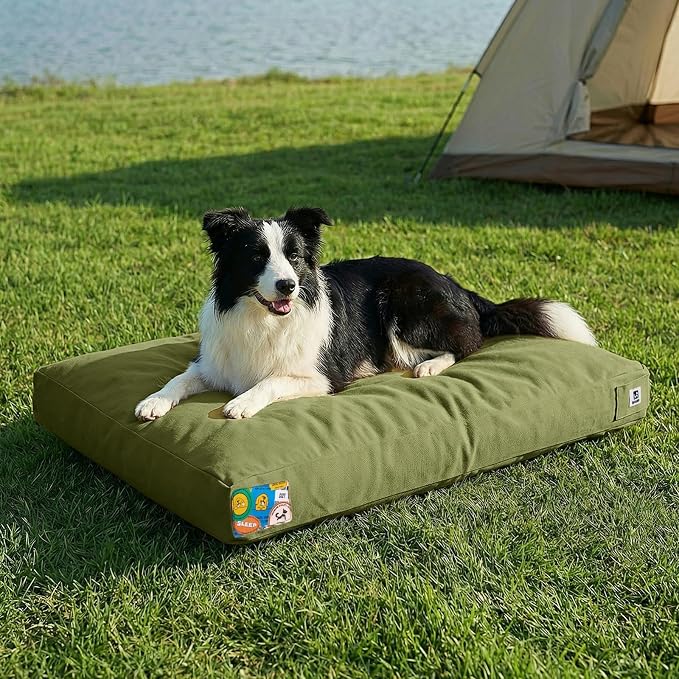 Sytopia 36 Inch Durable Indestructible Dog Bed for Large Dogs, Outdoor Canvas Chew Proof Pet Crate Mat with Waterproof Washable Removable Cover, Indoor Patio Pet Pad for Crate, Green