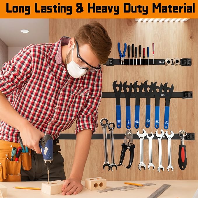 24" Magnetic Tool Holder Strip, 4 Pieces Black Metal Tool Organizer Rack with Stainless Steel Surface, Magnet Bar for Garage Workshop, Easy To Install with Mounting Screws