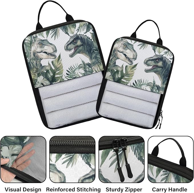 Dinosaur 6 Set Compression Packing Cubes Funny Dinosaur Expandable Packing Organizer for Travel Accessories Luggage Suitcase Bag