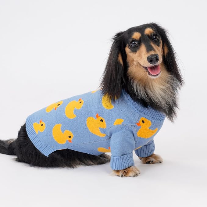 Fitwarm Funny Duck Dog Sweater, Thermal Dog Winter Clothes for Small Dogs Boy Girl, Pet Outfit, Blue, Yellow, XS