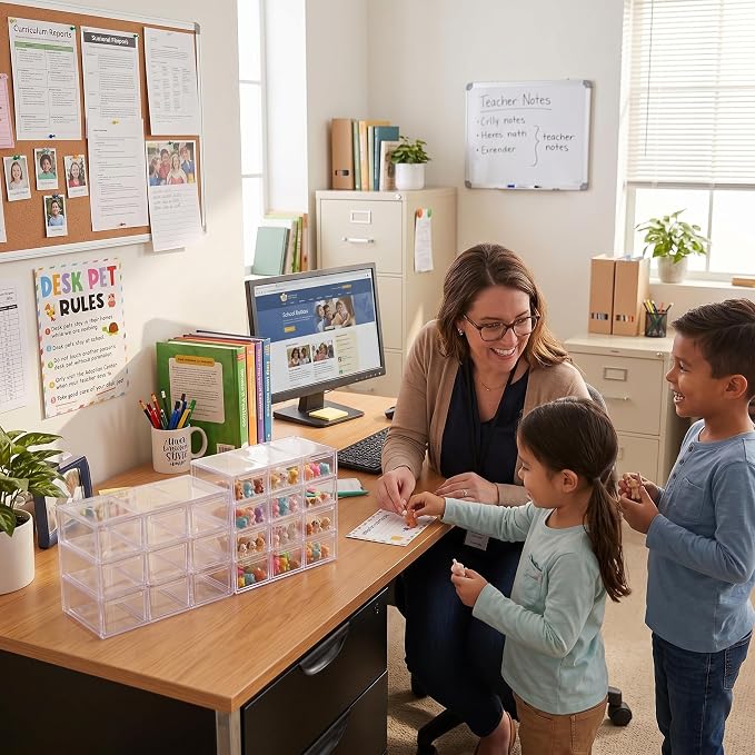 Fumete 2 Pack Classroom Desk Pet Adoption Container Desk Pet Habitats Center Boxes and Signs for Elementary Preschool Decorations Classroom Teacher Management Strategy Supplies for Prize Game Reward